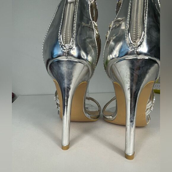 Ankle Strap Open Toe Rhinestone Stiletto Heels - Picture 7 of 11